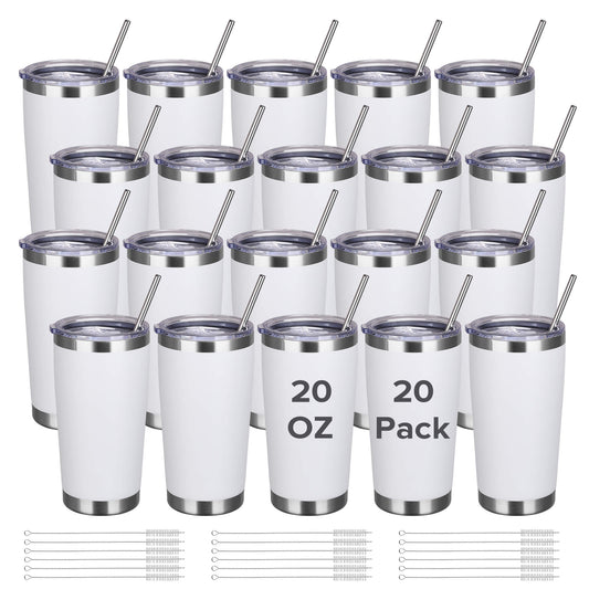20 oz Powder Coated Tumbler - White | 20 Pack