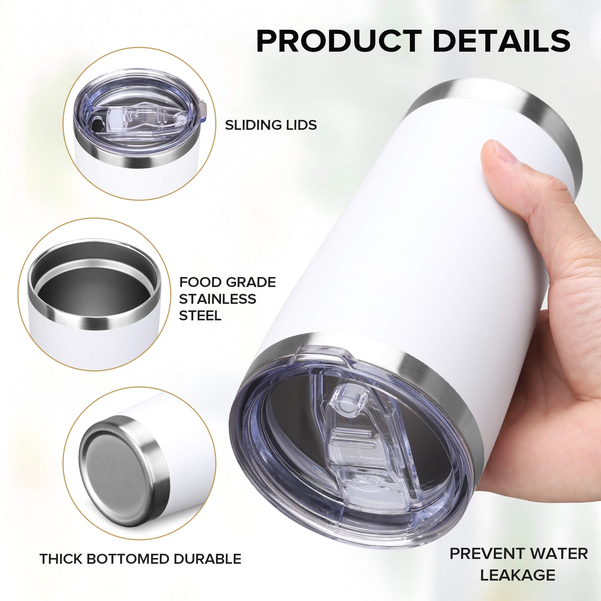 20 oz Powder Coated Tumbler - White | 20 Pack