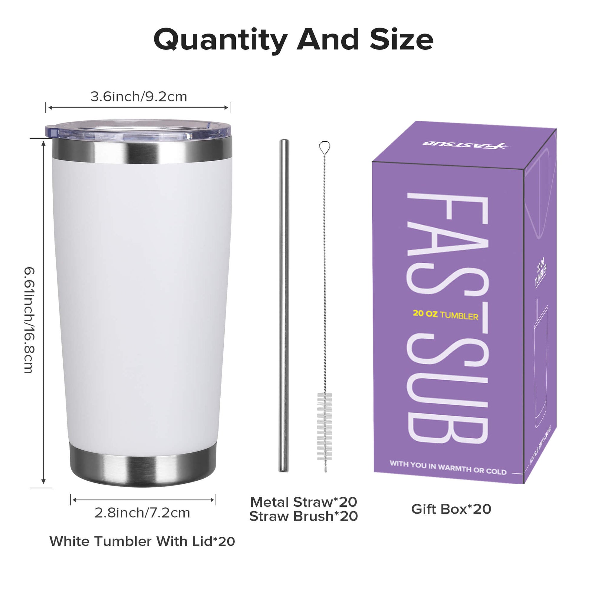 20 oz Powder Coated Tumbler - White | 20 Pack