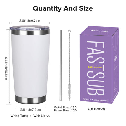 20 oz Powder Coated Tumbler - White | 20 Pack
