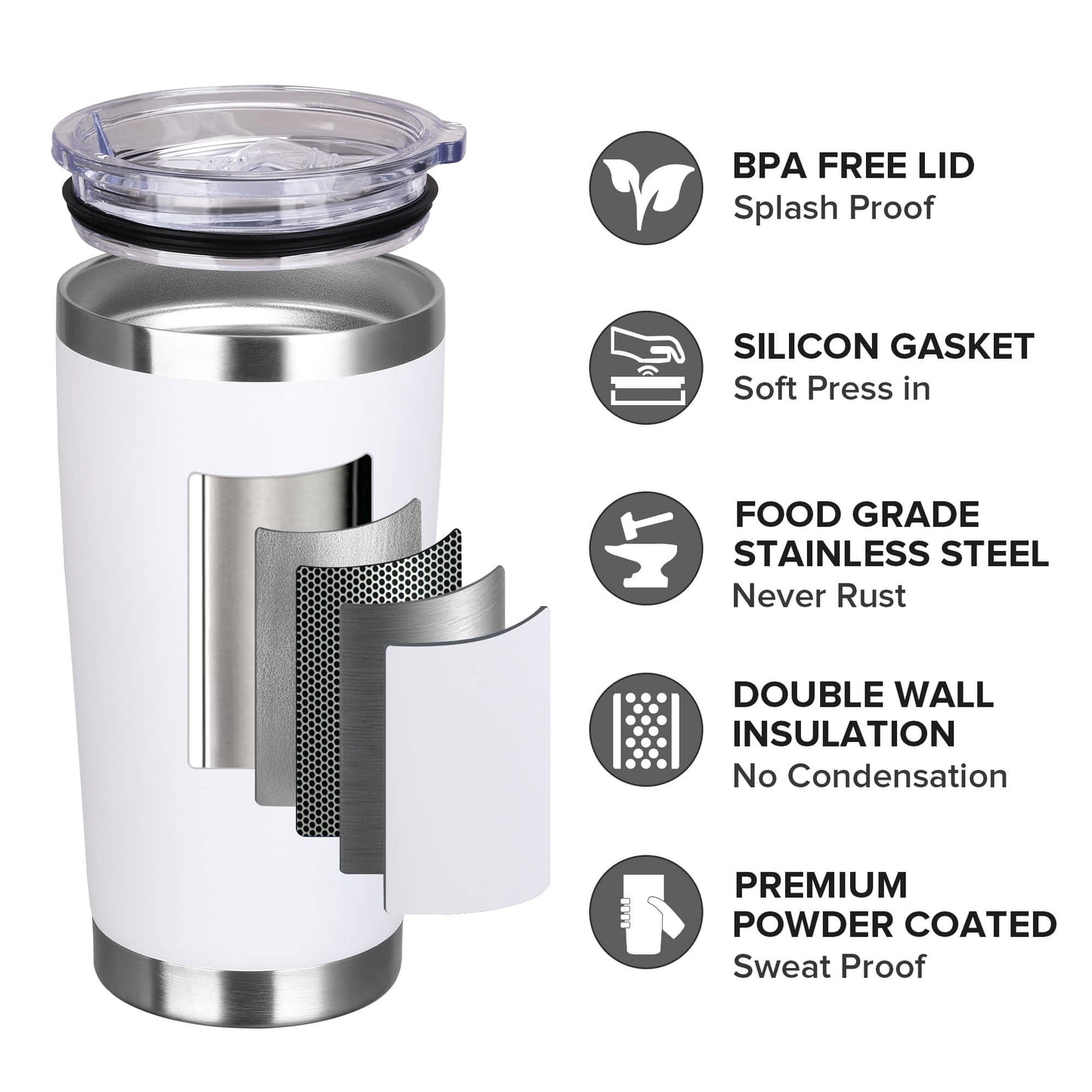 20 oz Powder Coated Tumbler - White | 20 Pack