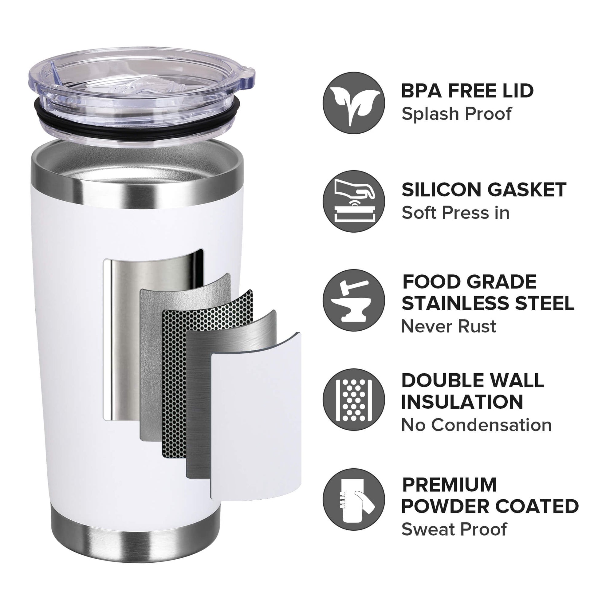20 oz Powder Coated Tumbler - White | 20 Pack