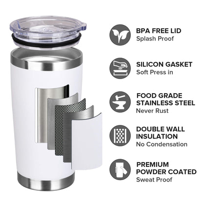20 oz Powder Coated Tumbler - White | 20 Pack
