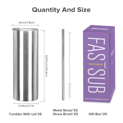 20 oz Skinny Stainless Steel Tumbler | 25 Pack - FASTSUB