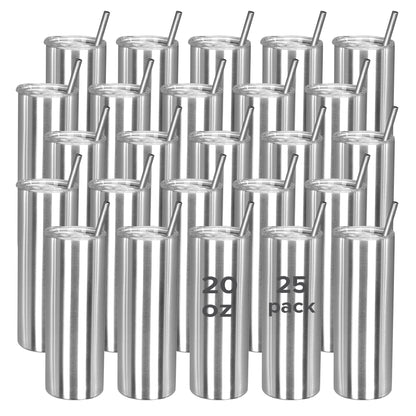 20 oz Skinny Stainless Steel Tumbler | 25 Pack - FASTSUB