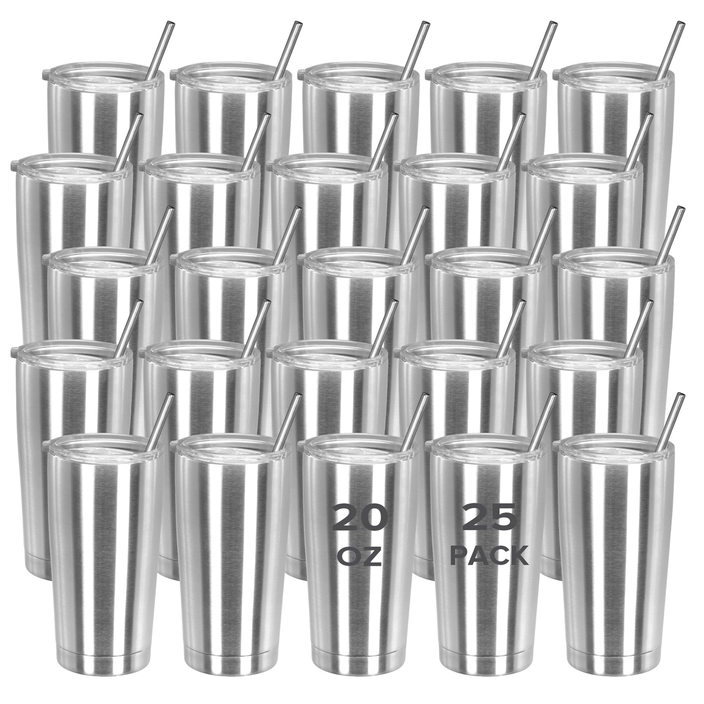 20 oz Metal Insulated Travel Tumbler with Lids  | 25 Pack - FASTSUB
