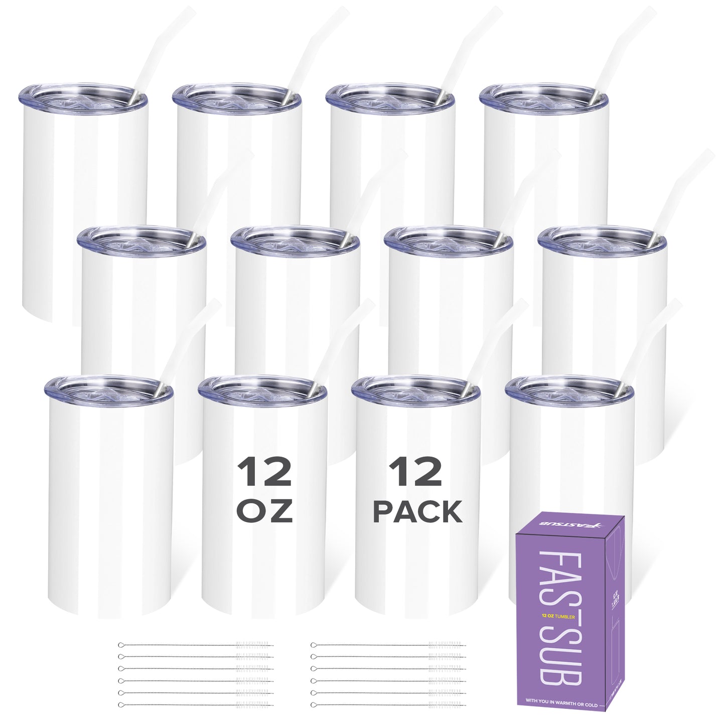 12 oz Sublimation Tumbler - Flat Bottom | 12 Pack
