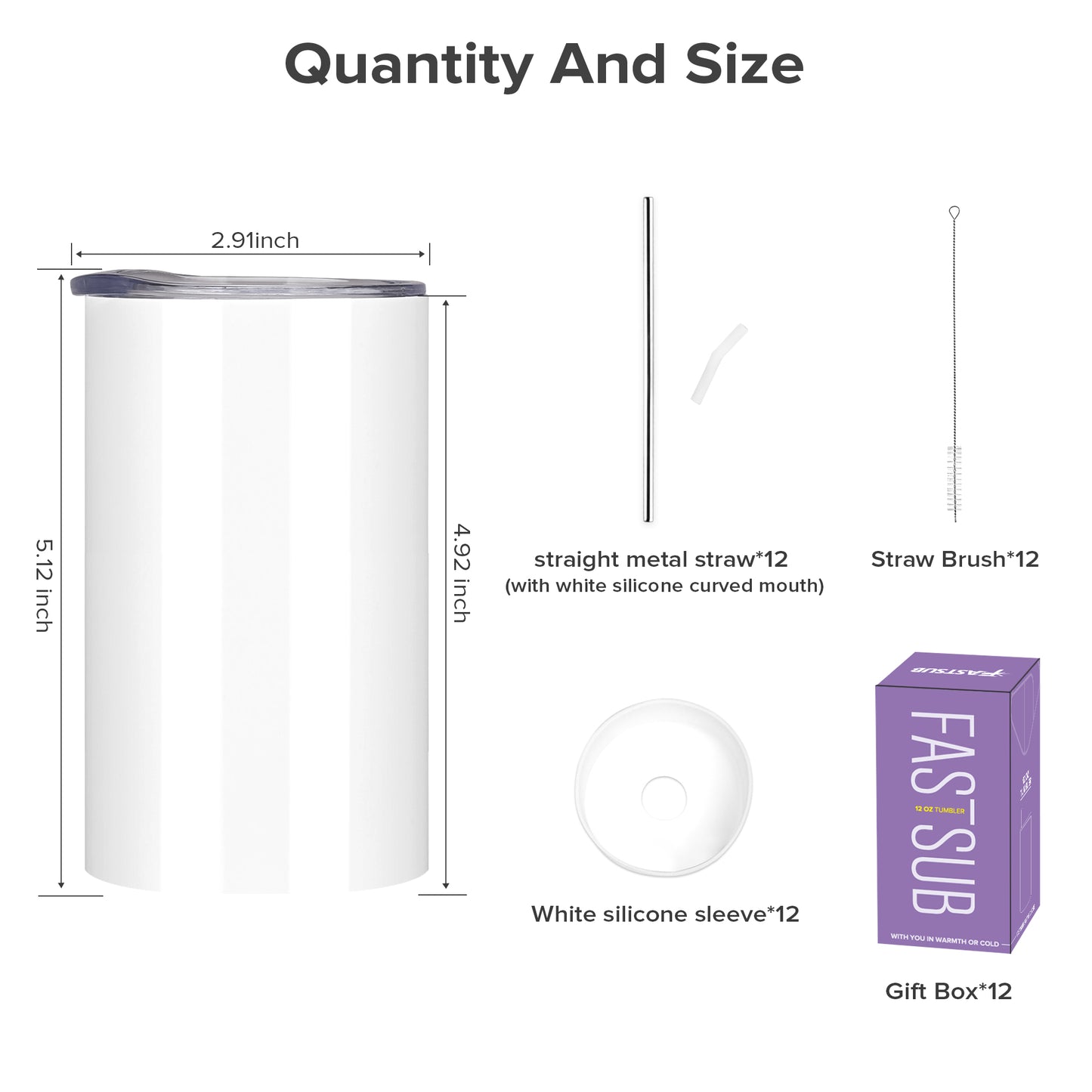 12 oz Sublimation Tumbler - Flat Bottom | 12 Pack