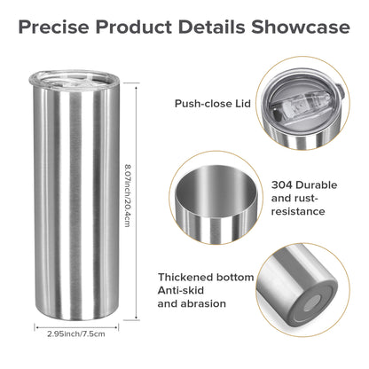 20 oz Stainless Steel Silver Sublimation Tumblers  | 12 Pack - FASTSUB