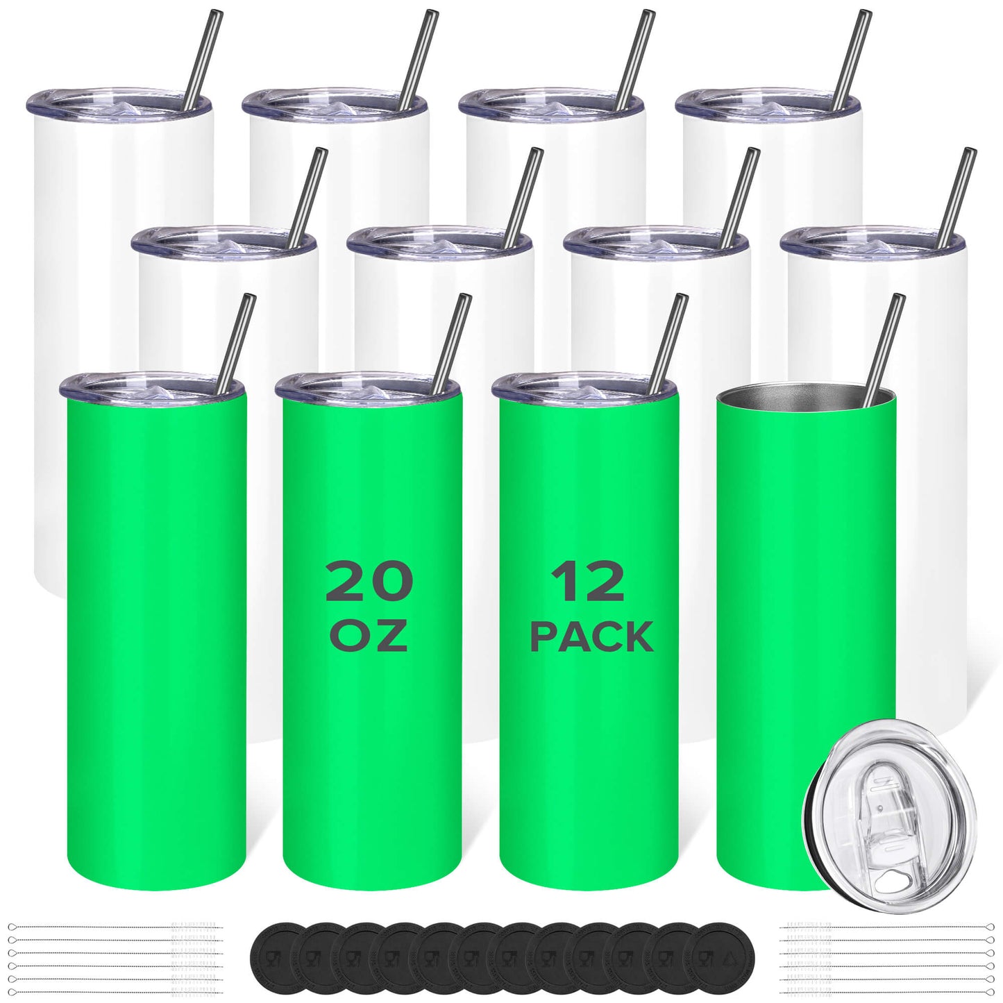 20 oz Glow In The Dark Sublimation Tumblers - Green | 12 Pack