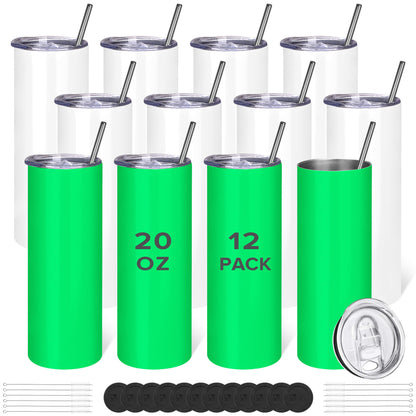 20 oz Glow In The Dark Sublimation Tumblers - Green | 12 Pack