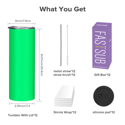 20 oz Glow In The Dark Sublimation Tumblers - Green | 12 Pack