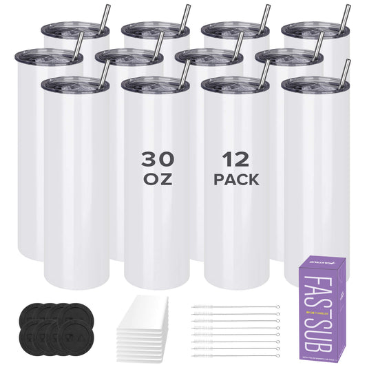 30 oz Sublimation Tumblers Skinny | 12 Pack - FASTSUB