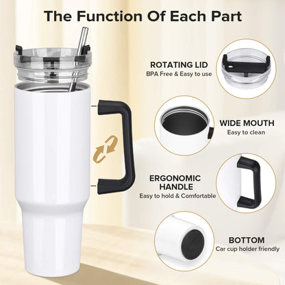 40 oz Sublimation Tumbler with Handle Bulk | 12 Pack - FASTSUB