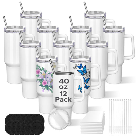 40 oz Sublimation Tumbler with White Handle | 12 Pack - FASTSUB