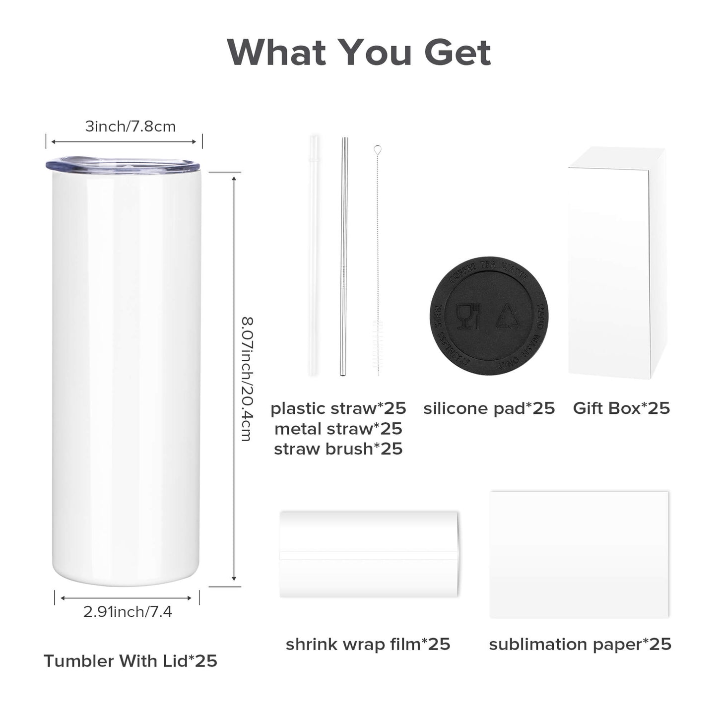 20oz Sublimation Skinny Tumbler Wholesale | 25 Pack