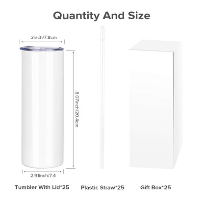 20oz Sublimation Skinny Tumbler Wholesale | 25 Pack